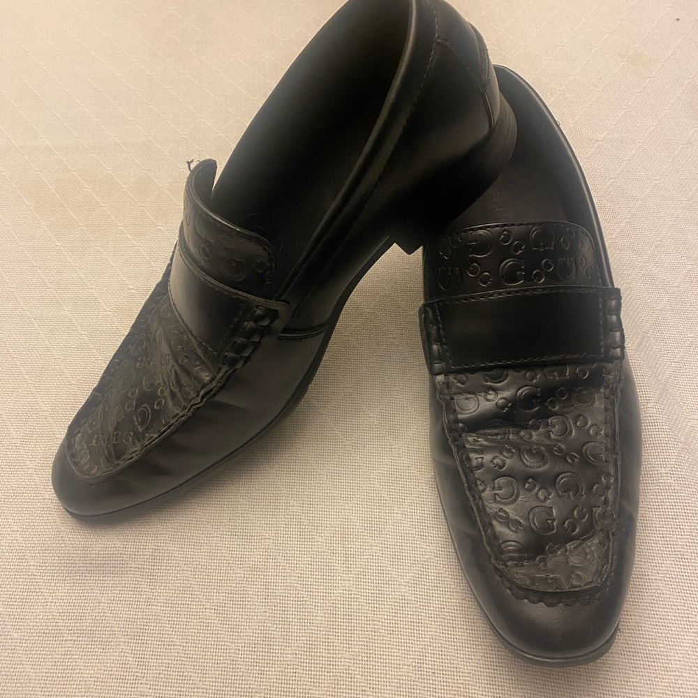 Guess Black Leather Slip-On Loafers